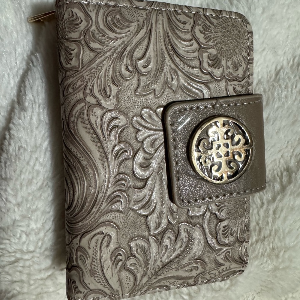 Source Unknown Embossed Wallet in Taupe with Gold Accent